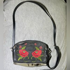 Seal skin and Red flower cross body purse